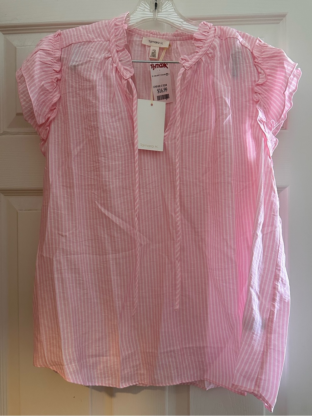 Tamara H Pink Stripe Ruffle Sleeve Blouse